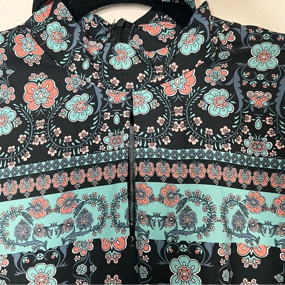 Eloquii Womens Size 22 Long Sleeve Shift Dress High Neck Blue Floral Tie At Neck - Picture 5 of 14